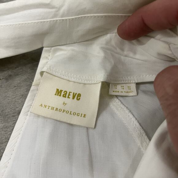 Maeve By Anthropologie Women White Short Sleeve Front Slit Poplin Shirt Dress 12 - Picture 5 of 10